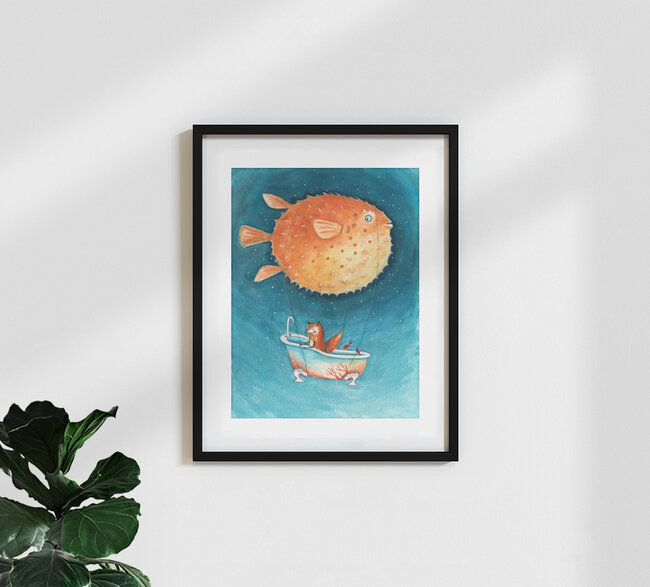 Wandbild 'Puffer fish' – Kunst von Marta Casals Juanola als Poster oder Acrylglasbild