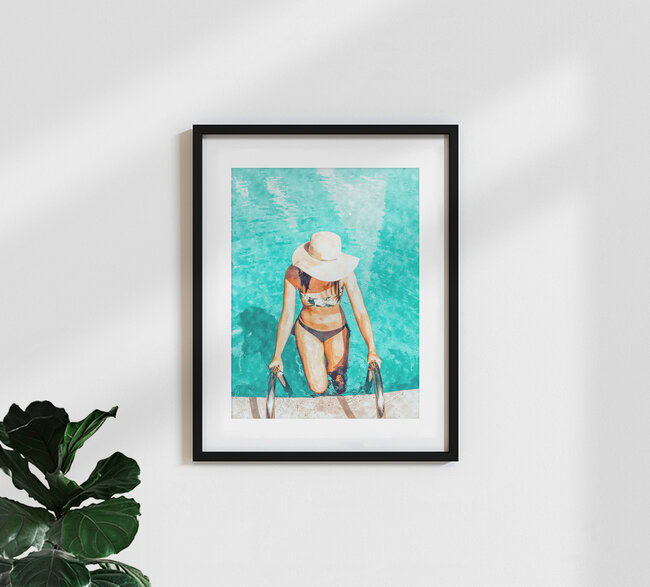 Wandbild 'Pool Fashion' – Kunst von Uma Gokhale als Poster oder Acrylglasbild