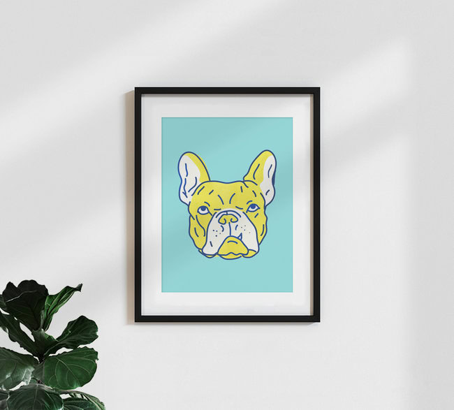 'Yellow Bulldog' – Wall Art by Ania Więcław as Poster or Acrylic Glass Print