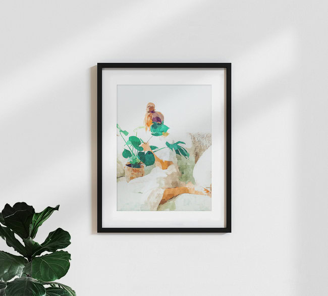 Wandbild 'Me and Monstera' – Kunst von Uma Gokhale als Poster oder Acrylglasbild