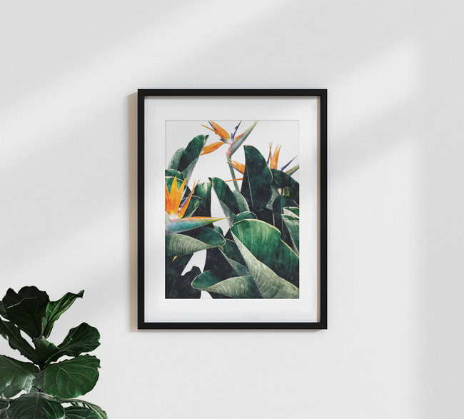 Wandbild 'Paradise Bird, Nature Botanical Plant Floral, Tropical Garden' – Kunst von Uma Gokhale als Poster oder Acrylglasbild