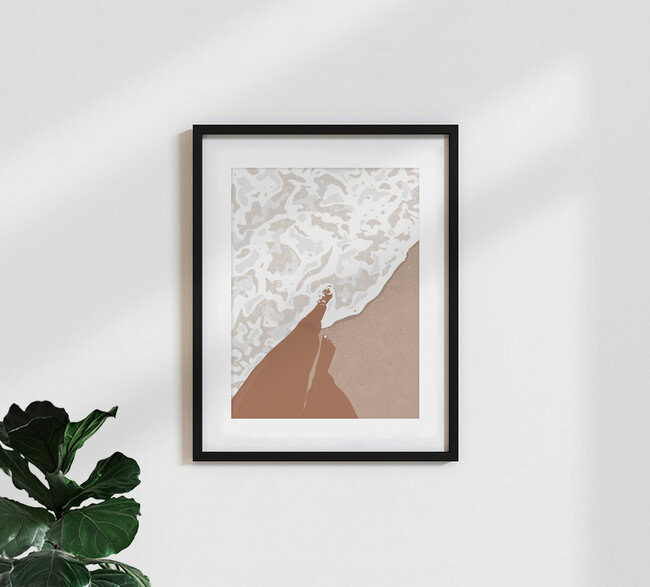 'Shorelines, Girl on Ocean Beach, Sea Nature Landscape Travel Summer' – Wall Art by Uma Gokhale as Poster or Acrylic Glass Print