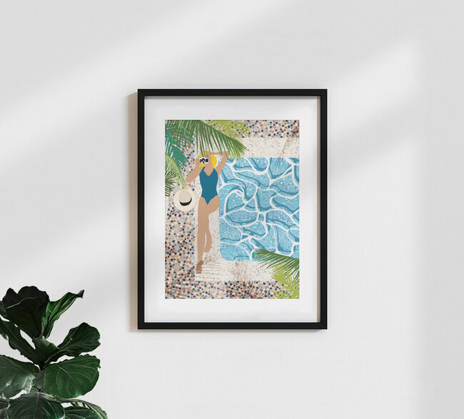 Wandbild 'Click, Summer Travel Poolside Swim' – Kunst von Uma Gokhale als Poster oder Acrylglasbild