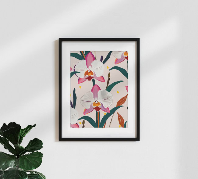 'Pink Orchids' – Wall Art by Uma Gokhale as Poster or Acrylic Glass Print