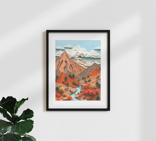 'Assemblage 03: Orange Mountains' – Wall Art by Uma Gokhale as Poster or Acrylic Glass Print