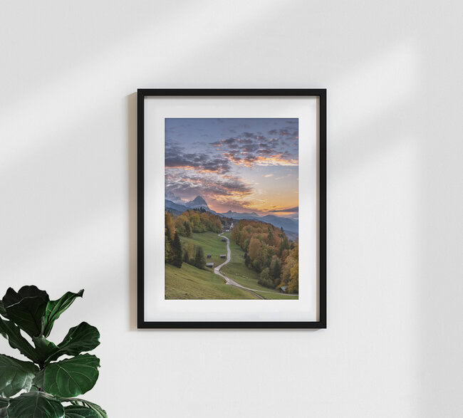 Herbst in Oberbayern, Deutschland – Fotokunst von Achim Thomae als Poster oder Acrylglasbild