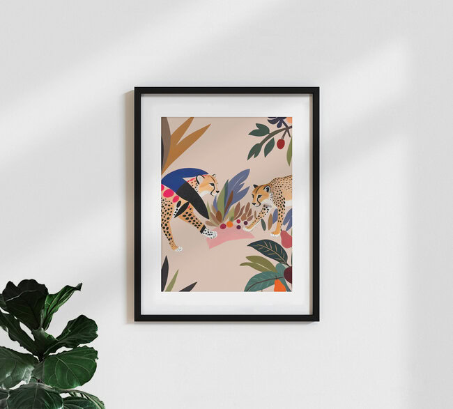 'Cheetah's Jungle Picnic' – Wall Art by Uma Gokhale as Poster or Acrylic Glass Print