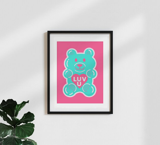 'Cute Gummy Bear with Heart' – Wall Art by Ania Więcław as Poster or Acrylic Glass Print