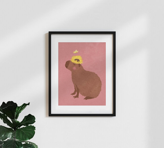 'Capybara with Sunflower' – Wall Art by Raissa Oltmanns as Poster or Acrylic Glass Print