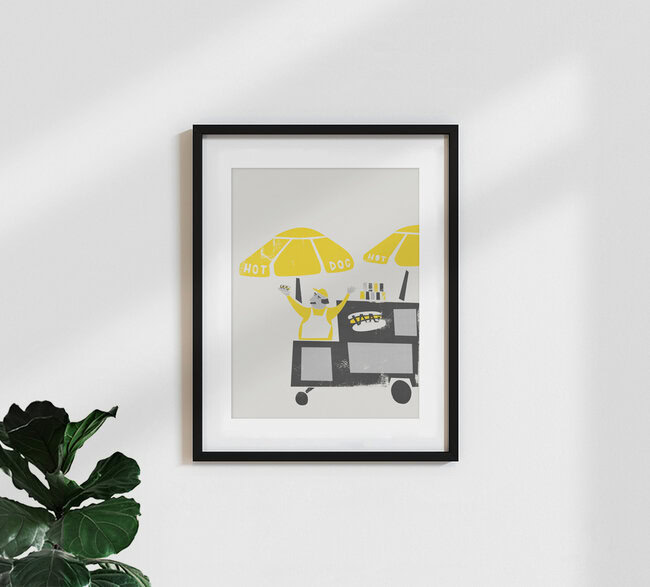 Wandbild 'The New York Hot Dog Vendor' – Kunst von Fox And Velvet als Poster oder Acrylglasbild