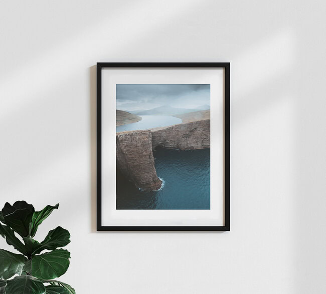 Where the lake meets the ocean, Faroe Islands – wall art by André Alexander as Poster or Acrylic Glass Print