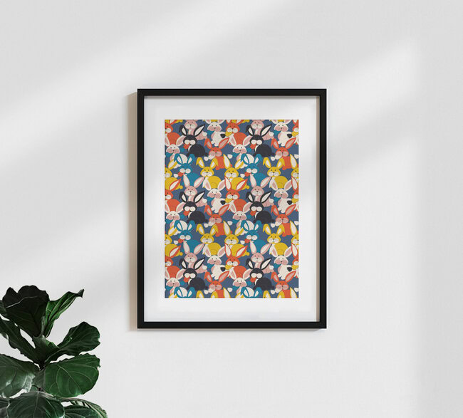 Wandbild 'COLORED RABBIT PATTERN' – Kunst von Ania Więcław als Poster oder Acrylglasbild