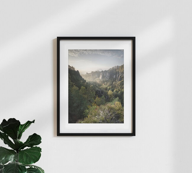 Basteiaussicht am Morgen Elbsandsteingebirge, Germany – wall art by Ronny Behnert as Poster or Acrylic Glass Print