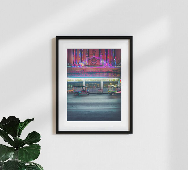 Tuk Tuk and gold shop in Bangkok's Chinatown, Thailand – wall art by Gaspard Walter as Poster or Acrylic Glass Print