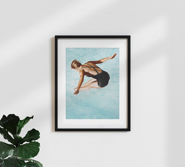Wandbild 'Turmspringerin in schwarz' – Kunst von Sarah Morrissette als Poster oder Acrylglasbild
