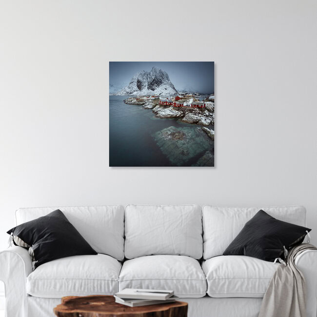Hamnøy in a misty morning // Lofoten islands, Norwegen – Fotokunst von Eva Stadler als Poster oder Acrylglasbild