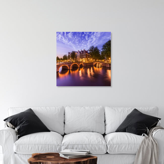 AMSTERDAM Idyllic nightscape from Keizersgracht and Leidsegracht, Netherlands – wall art by Melanie Viola as Poster or Acrylic Glass Print