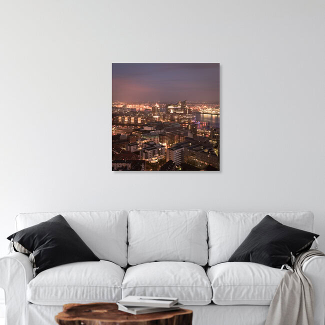 Night panorama Hamburger harbour district and Elbphilharmonie, Germany – wall art by Dennis Wehrmann as Poster or Acrylic Glass Print