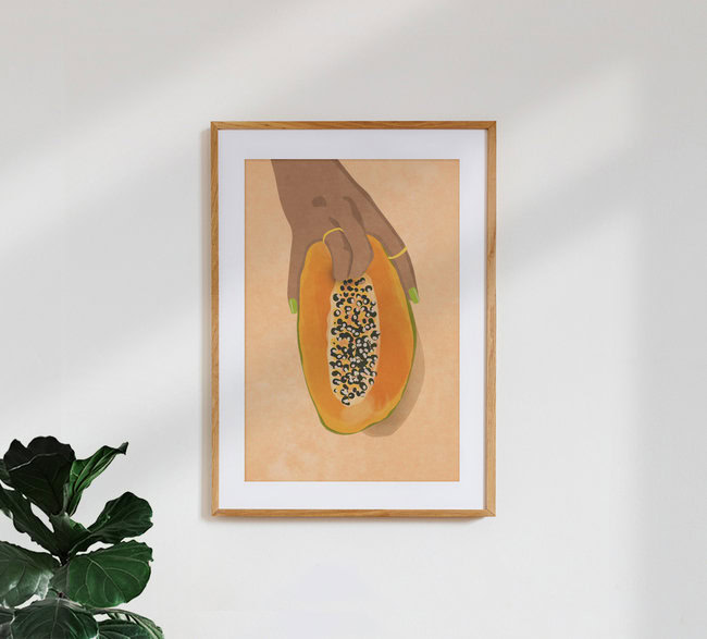 Illustration by Raissa Oltmanns: Colorful hands embracing a papaya.