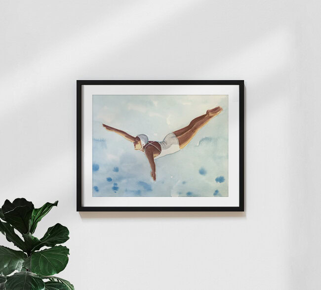 Wandbild 'Turmspringer in Blau' – Kunst von Sarah Morrissette als Poster oder Acrylglasbild