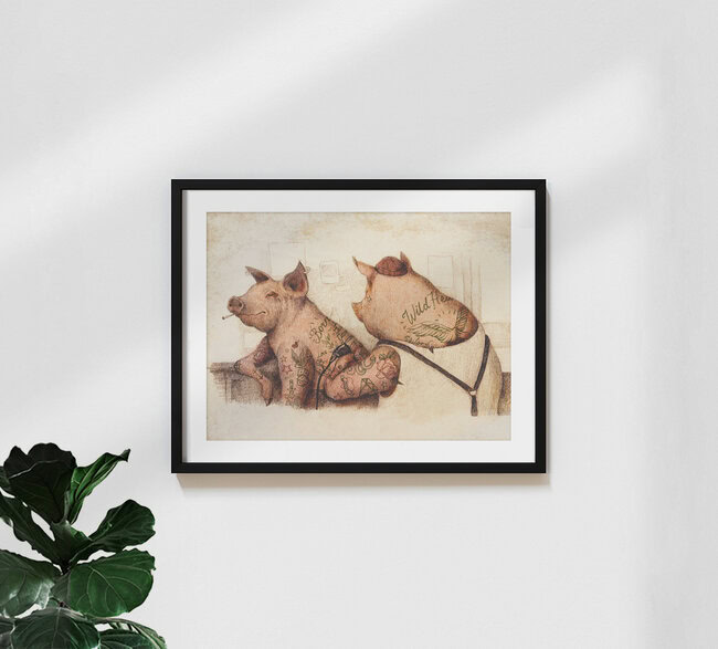 'Ink and Oink' – Wall Art by Mike Koubou as Poster or Acrylic Glass Print