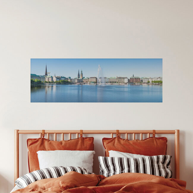 Hamburg Skyline Panorama entlang der Binnenalster, Deutschland – Fotokunst von Jan Becke als Poster oder Acrylglasbild