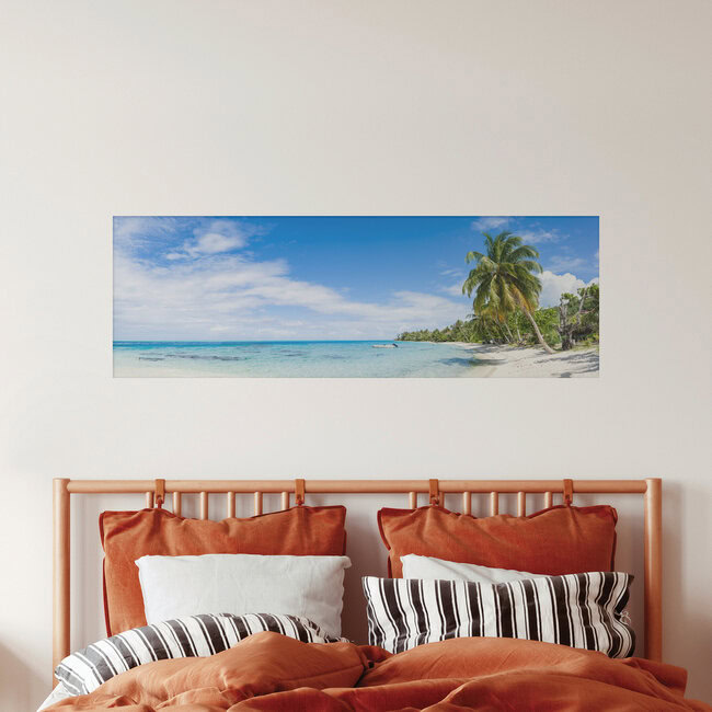 Matira Beach Panorama, Französisch-Polynesien – Fotokunst von Jan Becke als Poster oder Acrylglasbild