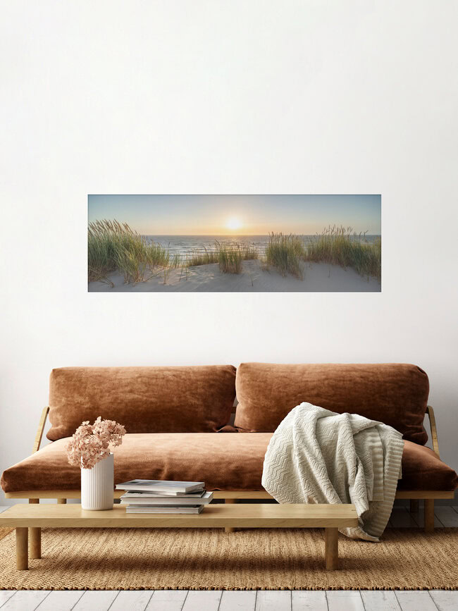 Dünenlandschaft bei Sonnenuntergang, Deutschland – Fotokunst von Jan Becke als Poster oder Acrylglasbild