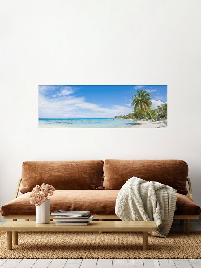 Matira Beach Panorama, Französisch-Polynesien – Fotokunst von Jan Becke als Poster oder Acrylglasbild