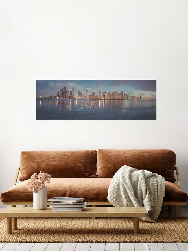 Dubai - Marina Skyline Panorama, United Arab Emirates – wall art by Jean Claude Castor as Poster or Acrylic Glass Print