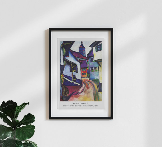 Wandbild 'August Macke: Straße mit Kirche in Kandern - Ausstellungsposter' – Kunst von Art Classics als Poster oder Acrylglasbild