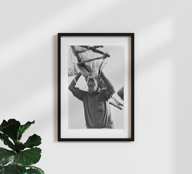 Fisherman carrying his nets, Bangladesh – wall art by Jakob Berr as Poster or Acrylic Glass Print