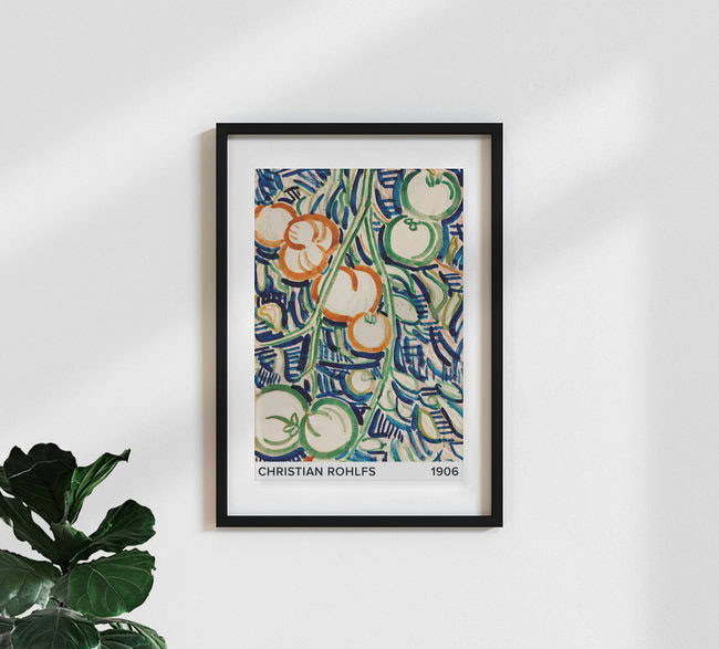 Wandbild 'Christian Rohlfs: Herabhängender  Zweig mit roten und grünen Tomaten' – Kunst von Art Classics als Poster oder Acrylglasbild