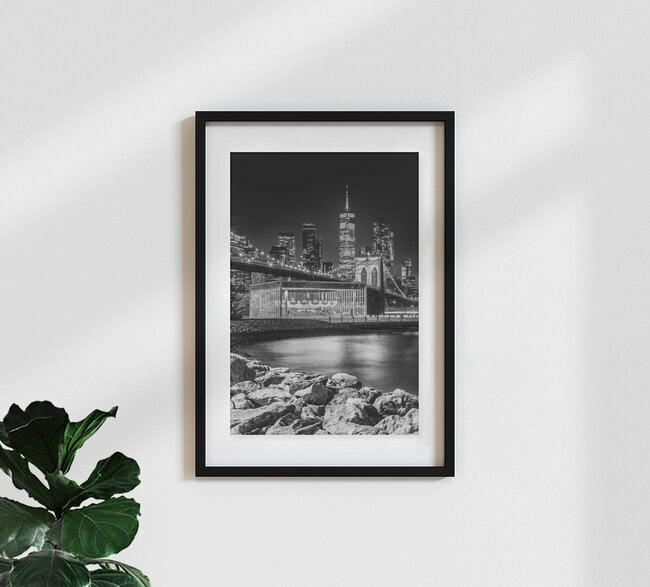 Picturesque Manhattan Impression from Brooklyn in Monochrome, United States – wall art by Melanie Viola as Poster or Acrylic Glass Print