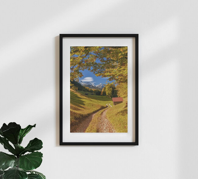Herbst in den bayerischen Alpen, Deutschland – Fotokunst von Achim Thomae als Poster oder Acrylglasbild
