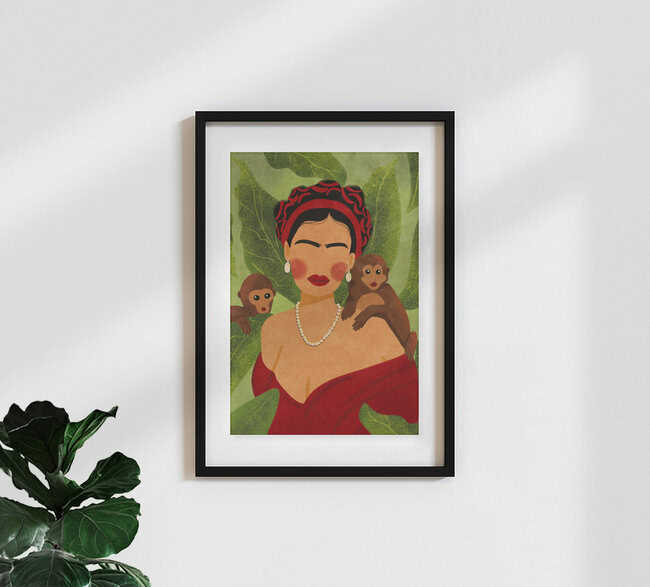 Wandbild 'Frida and Monkeys' – Kunst von Raissa Oltmanns als Poster oder Acrylglasbild
