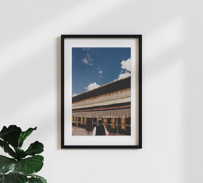 Prayer wheels, Tibet, 2002, China – Fotokunst von Eva Stadler als Poster oder Acrylglasbild