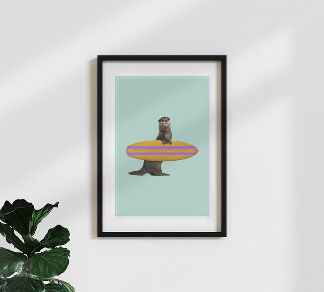 'Surfing Otter' – Wall Art by Jonas Loose as Poster or Acrylic Glass Print