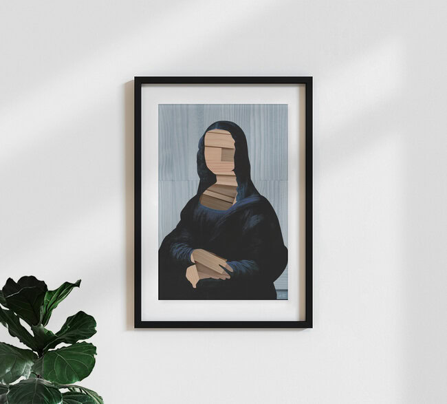 'Mona Lisa - blue shining Wood Cut Collage' – Wall Art by Marko Köppe as Poster or Acrylic Glass Print