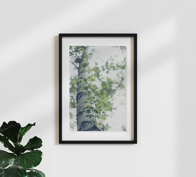 Zartes frisches Birkenlaub im Frühling, Deutschland – Fotokunst von Nadja Jacke als Poster oder Acrylglasbild