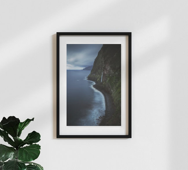 Madeira Waterfall near Seixal with Cliffs, Portugal – wall art by Jean Claude Castor as Poster or Acrylic Glass Print