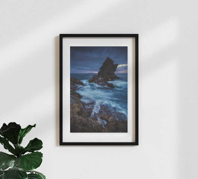 Madeira Coast with Rocks near Santa Cruz de Madeira, Portugal – wall art by Jean Claude Castor as Poster or Acrylic Glass Print