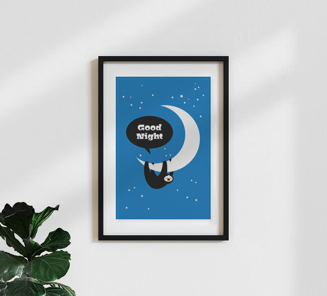 'Good Night Sloth – Illustration for Children' – Wall Art by Pia Kolle as Poster or Acrylic Glass Print