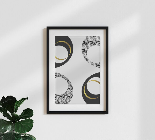 'Black & White Abstract No 7 gold' – Wall Art by Melanie Viola as Poster or Acrylic Glass Print