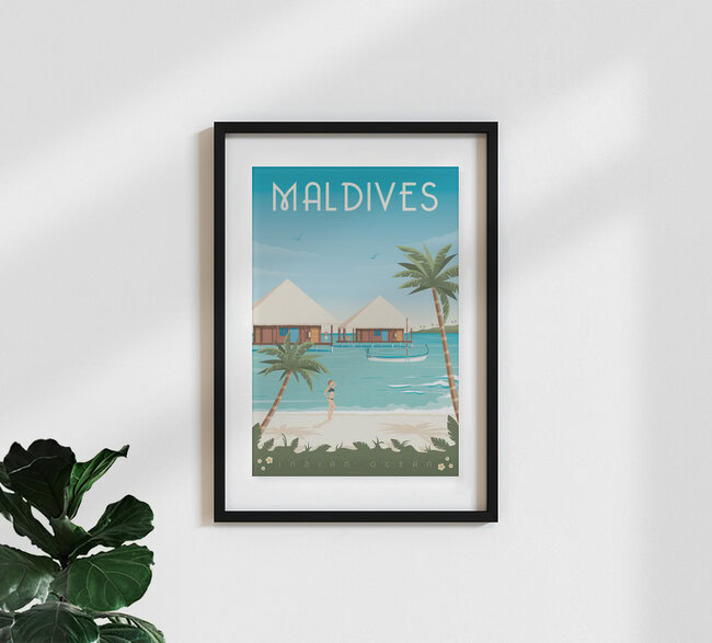 Malediven Vintage Travel Wandbild, Malediven – Fotokunst von François Beutier als Poster oder Acrylglasbild