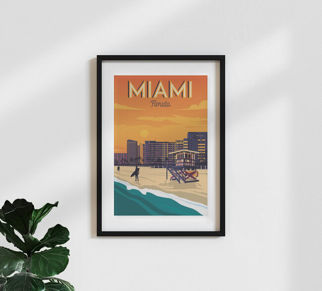 Miami Vintage Travel Wandbild, Vereinigte Staaten – Fotokunst von François Beutier als Poster oder Acrylglasbild
