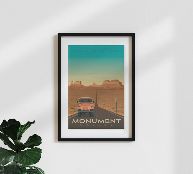 Monument Valley Vintage Travel Wandbild, Vereinigte Staaten – Fotokunst von François Beutier als Poster oder Acrylglasbild