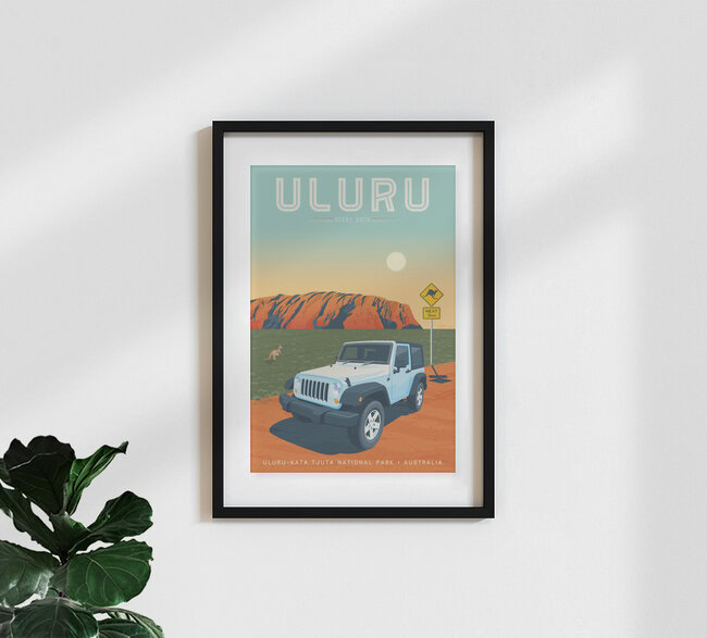 Uluru Vintage Travel Wandbild, Australien – Fotokunst von François Beutier als Poster oder Acrylglasbild