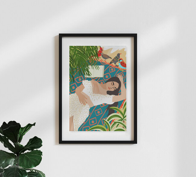 Wandbild 'Beach. Read. Sleep. Repeat.' – Kunst von Uma Gokhale als Poster oder Acrylglasbild