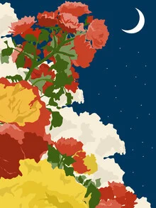 'Moonlight, Vintage Botanical Nature Floral, Night Sky Illustration' – Wall Art by Uma Gokhale as Poster or Acrylic Glass Print